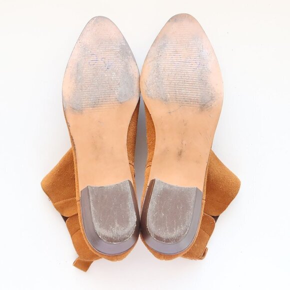 Gap Tan Suede Leather Almond Toe Block Heel Chelsea Booties Ankle Boots Size 7.5 - Picture 7 of 15